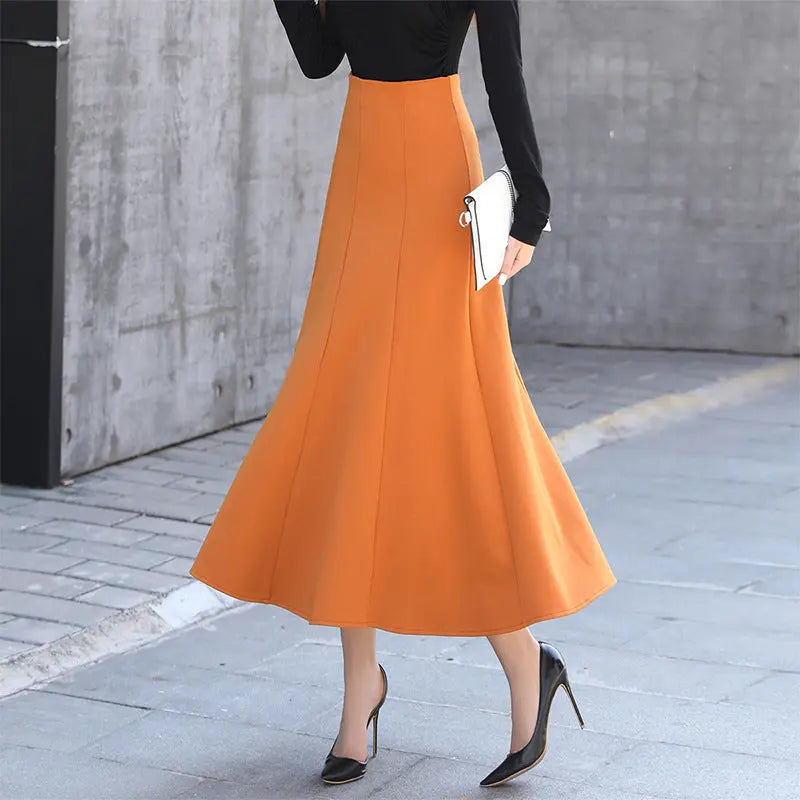 Women’s Elegant Long A-Line Skirt – Cotton, Black or Orange Family Shopolf