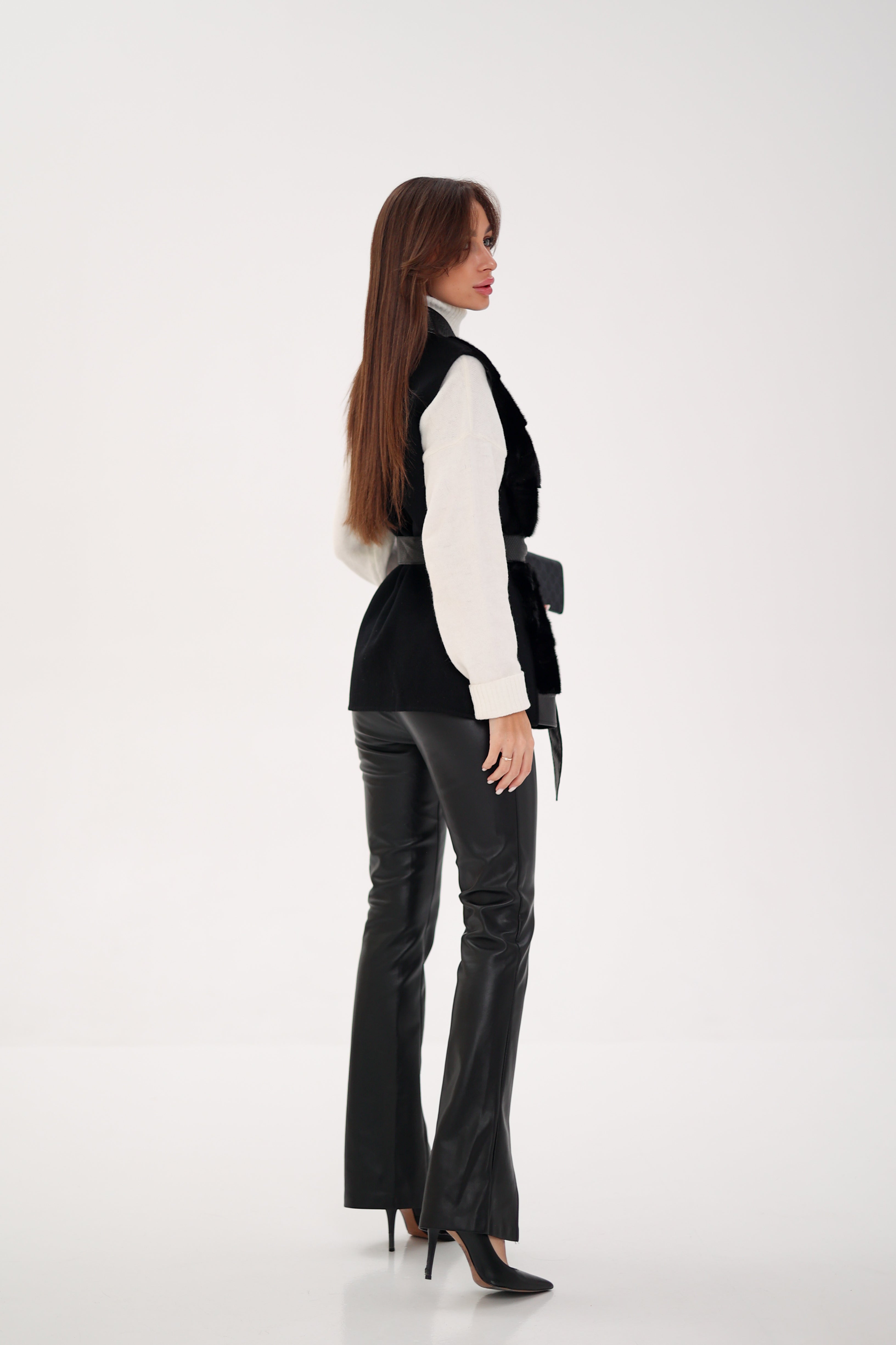 Genuine Mink Fur Leather Trim Wool Vest Alaska® Outerwear Company