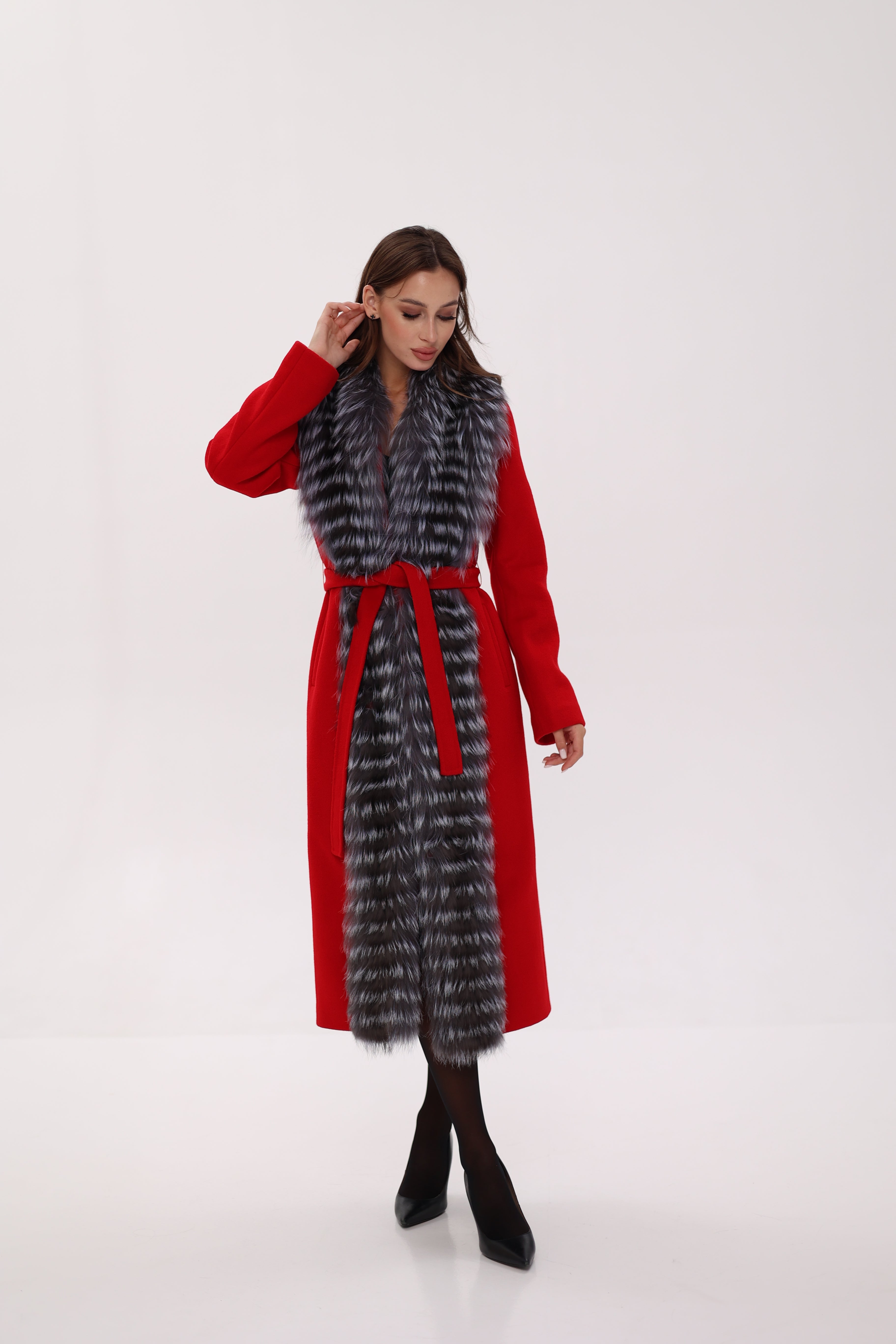Genuine Silver Fox Virgin Wool Wrap Coat in Red Alaska® Outerwear Company