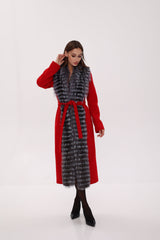 Genuine Silver Fox Virgin Wool Wrap Coat in Red Alaska® Outerwear Company