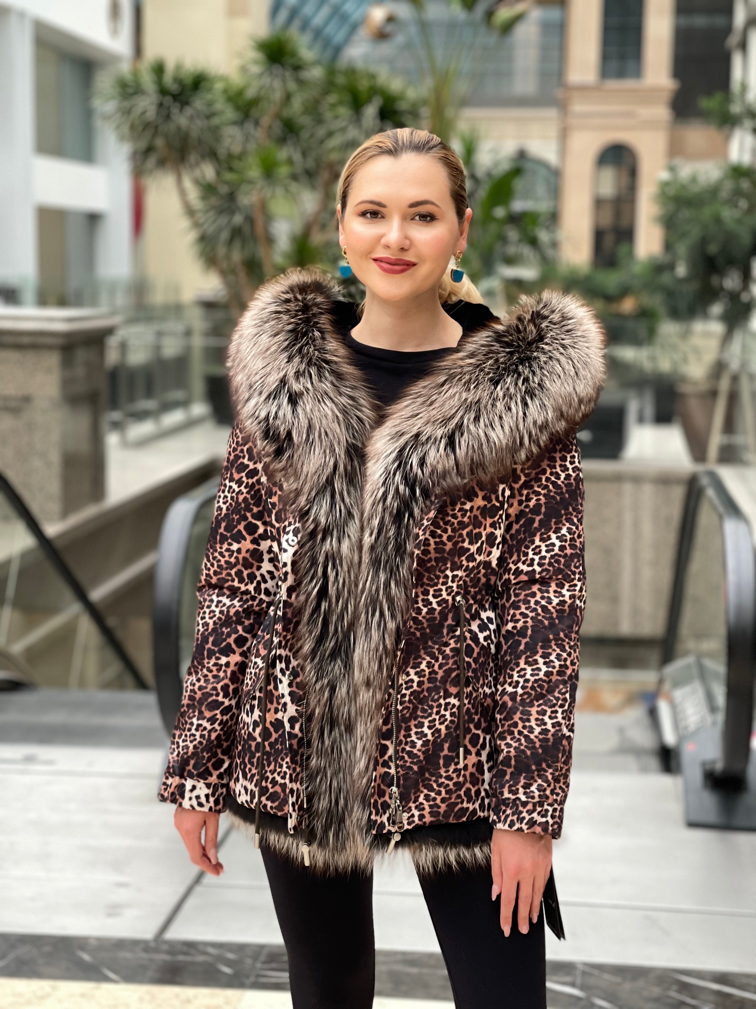 Leopard Genuine Silver Fox Fur Parka with Rabbit Fur Insulation Alaska® Outerwear Company