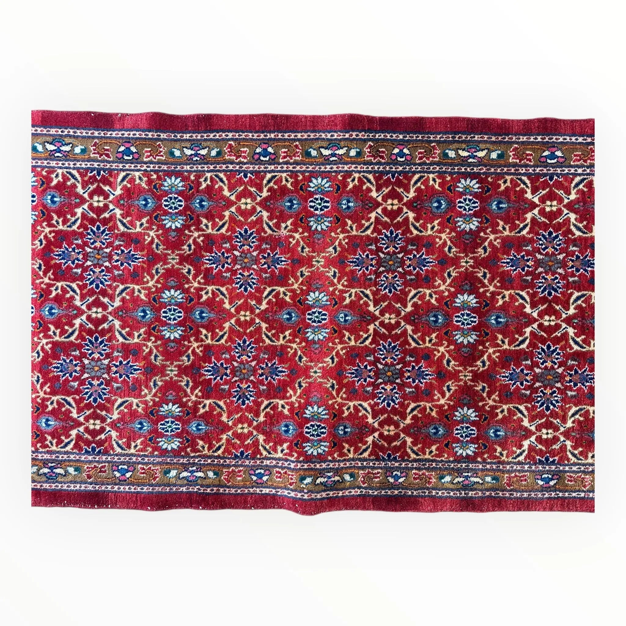 Vintage Mashhad Wool Runner – 3’3” x 8’4” – 1970s, Rich Red with Blue & Beige Accents Rugistan