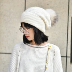 Woolen Women's Hat with a Pompon Family Shopolf