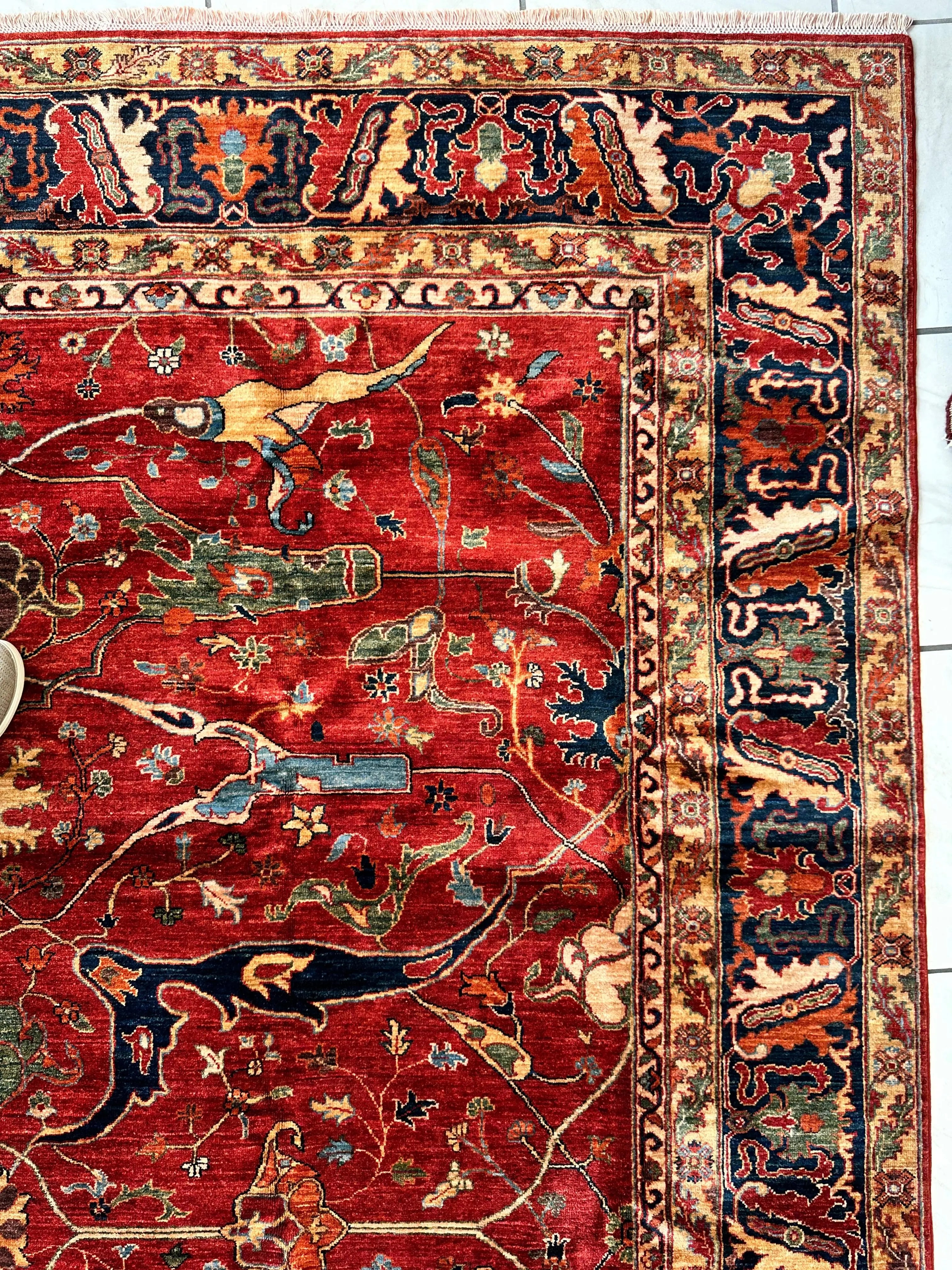 Hand-Knotted Afghani Bidjar Wool Rug – 9’x12’6” – Intricate Geometric & Floral Motifs Rugistan