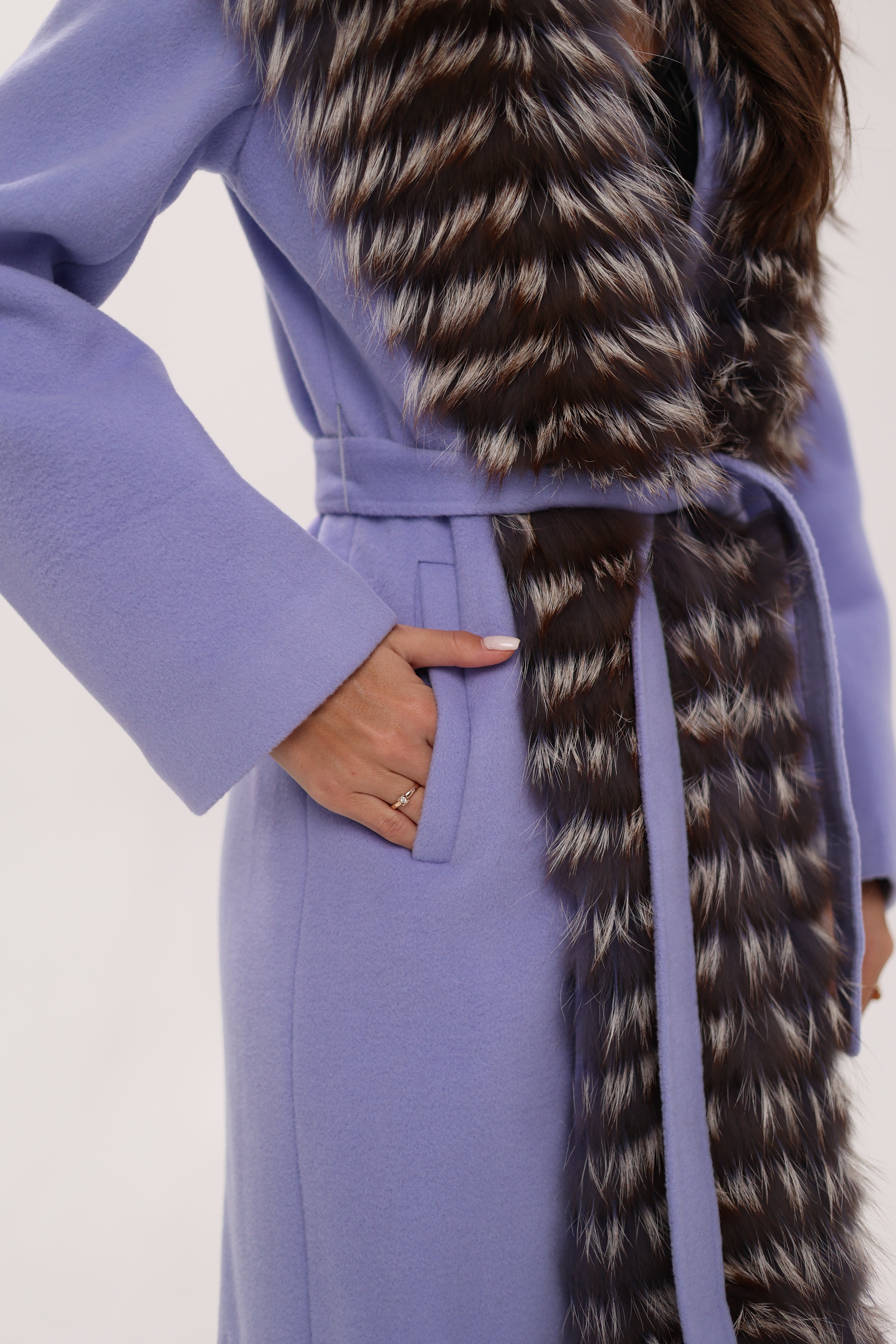 Genuine Silver Fox Virgin Wool Wrap Coat in Lavender Alaska® Outerwear Company