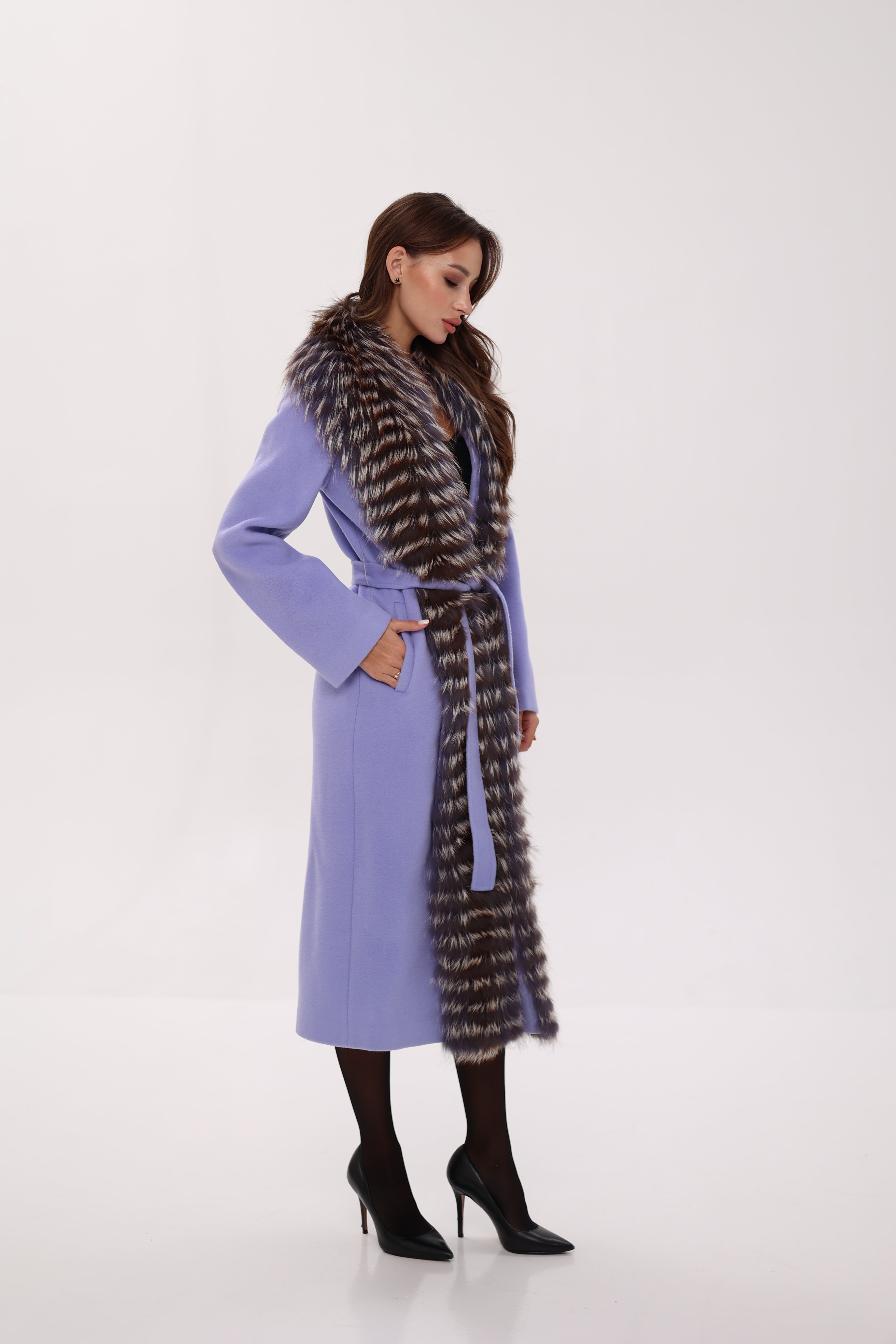 Genuine Silver Fox Virgin Wool Wrap Coat in Lavender Alaska® Outerwear Company