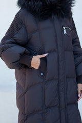 Dakota Genuine Fur Trim Down Fill Coat in Fig