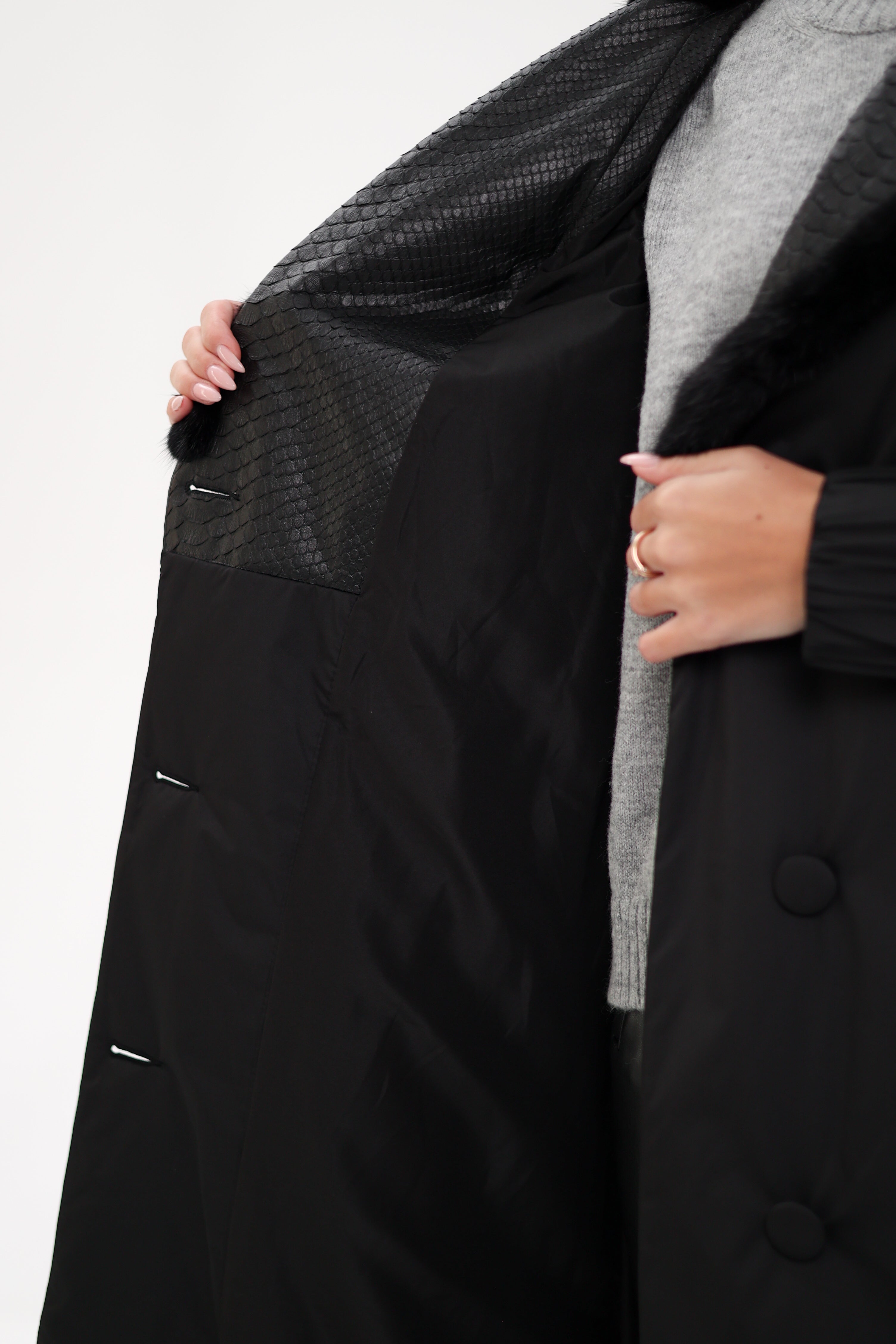 Genuine Mink Fur Real Python Leather Trim Coat Alaska® Outerwear Company