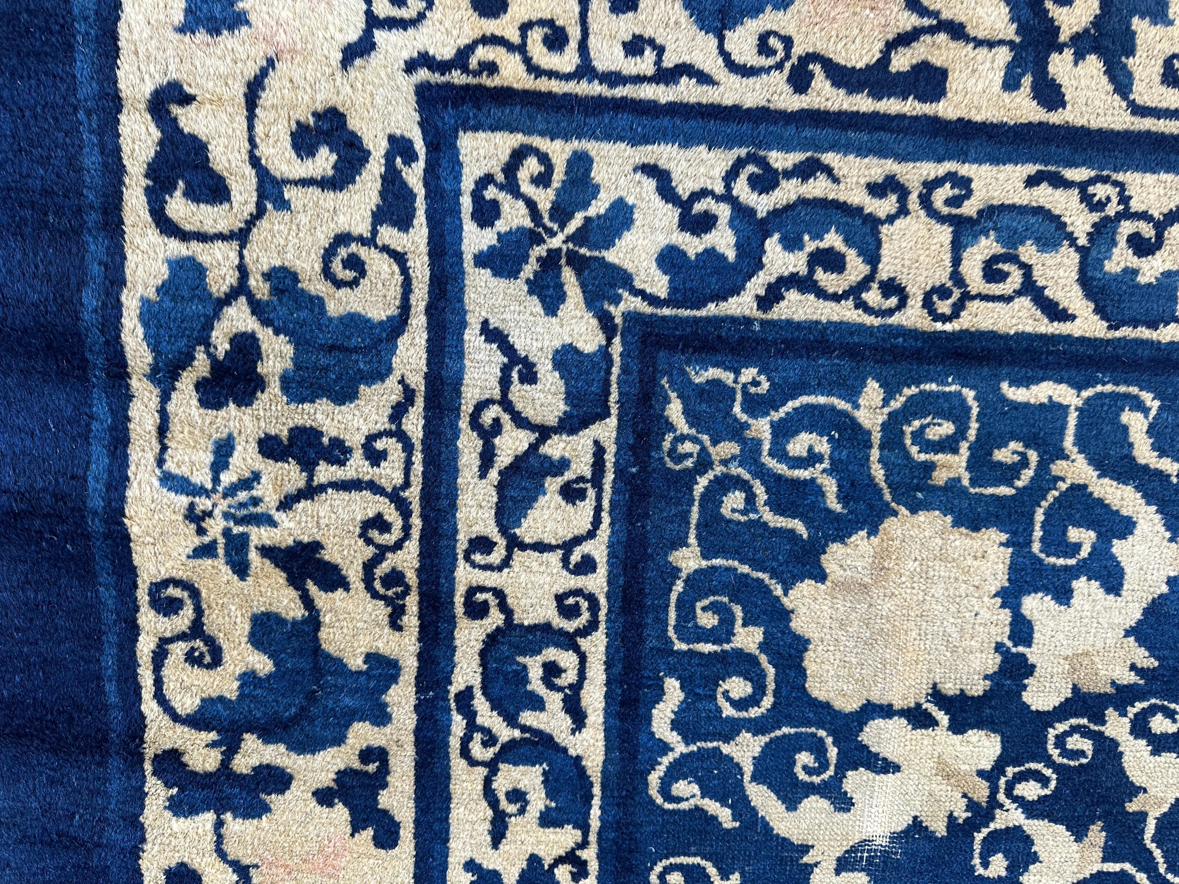 Hand-Knotted Antique Chinese Peking Wool Rug – 9’ x 11’5” – Distressed Blue, 19th Century Rugistan