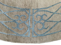 Hand-Knotted Tibetan Rug - 6' x 6'1" Round - Wool & Silk - Elegant Blue Border Design Rugistan