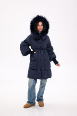 Genuine Fox Fur Trim Down Coat in Royal Blue Alaska® Outerwear Company