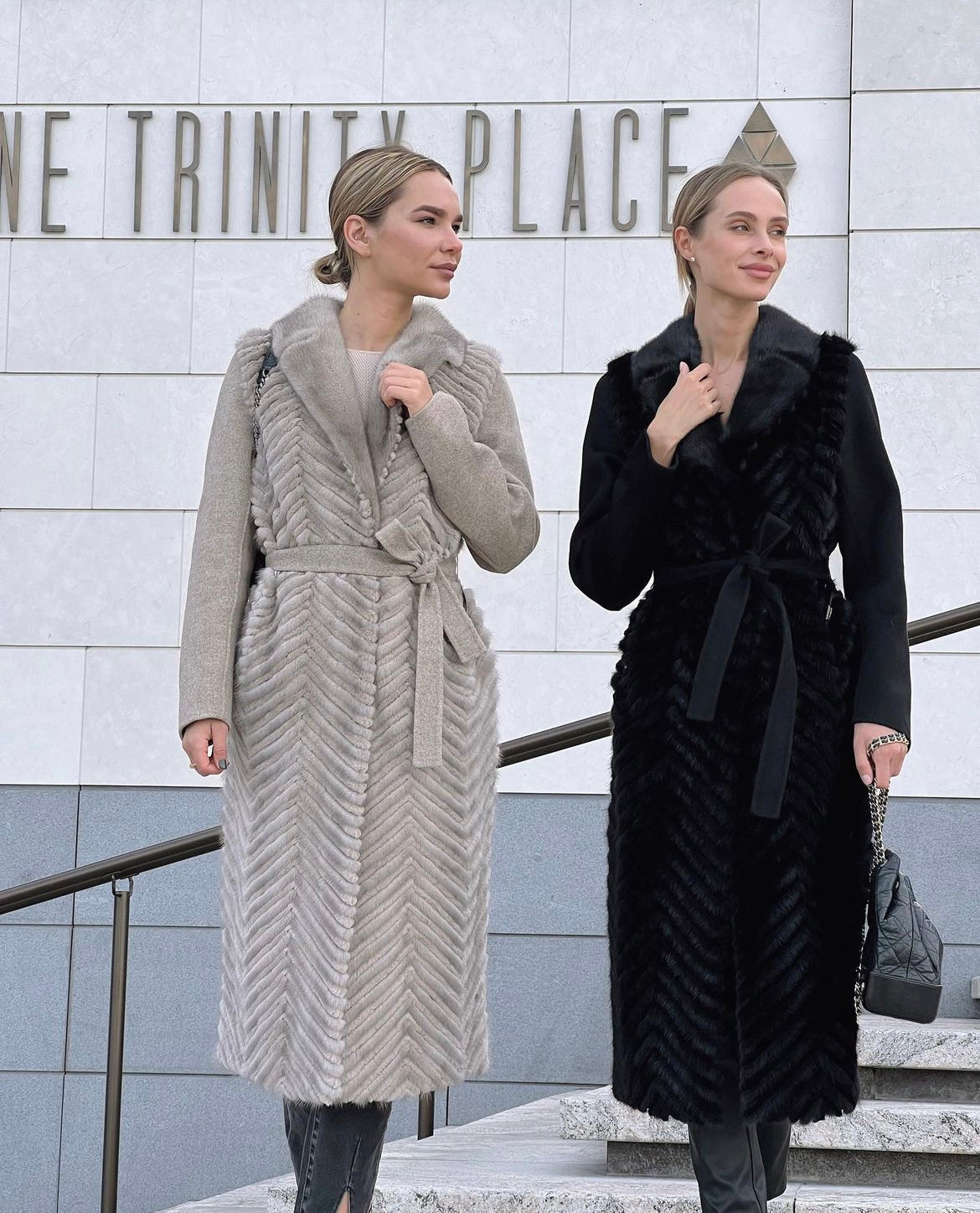 Genuine Mink Fur Rex Fur Trim Virgin Wool Coat in Beige Alaska® Outerwear Company