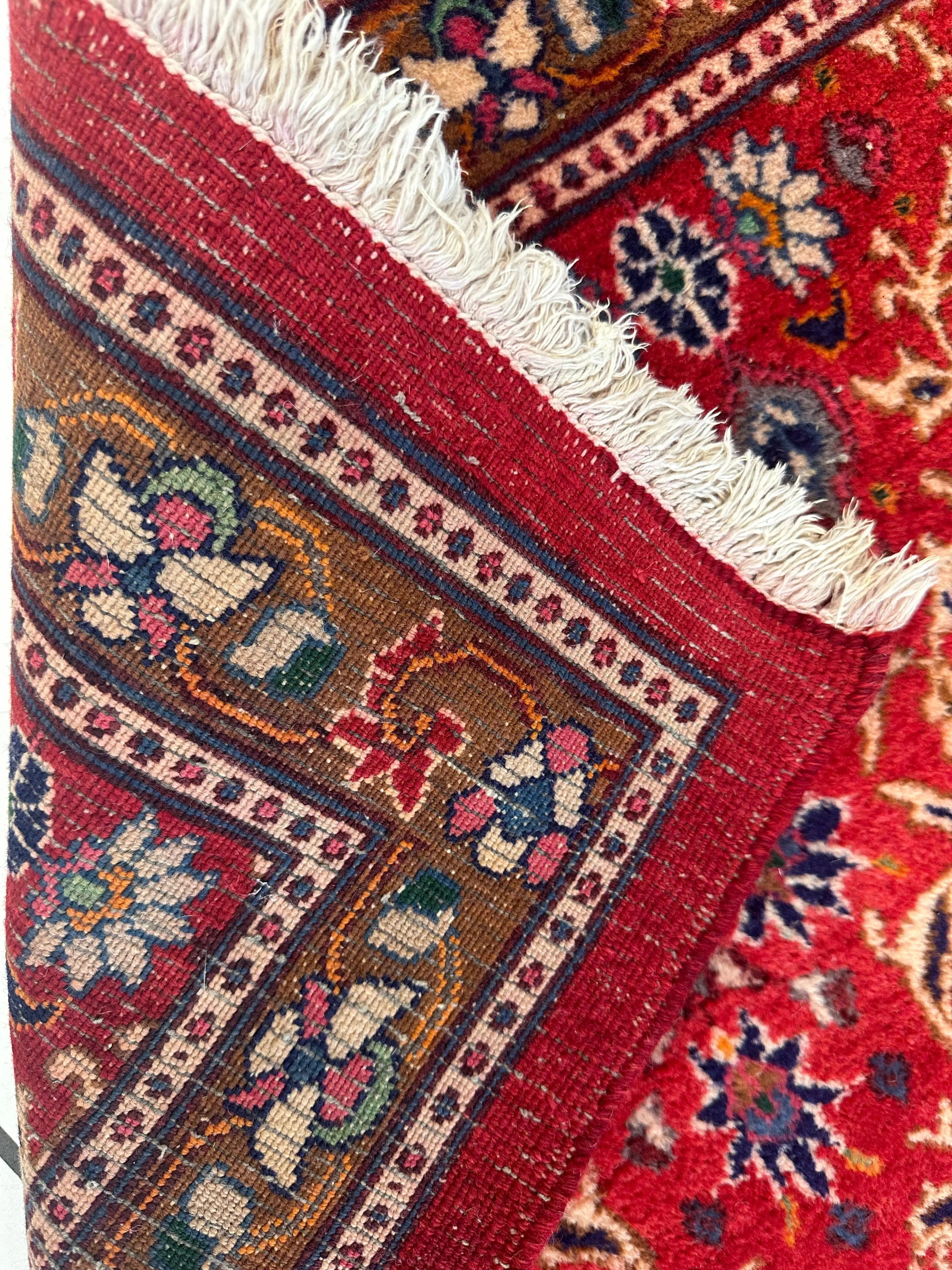 Vintage Mashhad Wool Runner – 3’3” x 8’4” – 1970s, Rich Red with Blue & Beige Accents Rugistan