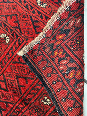Hand-Knotted Afghan Turkoman Waziri Wool Rug – 6'9" x 9'6" – Vintage Red Elegance Rugistan