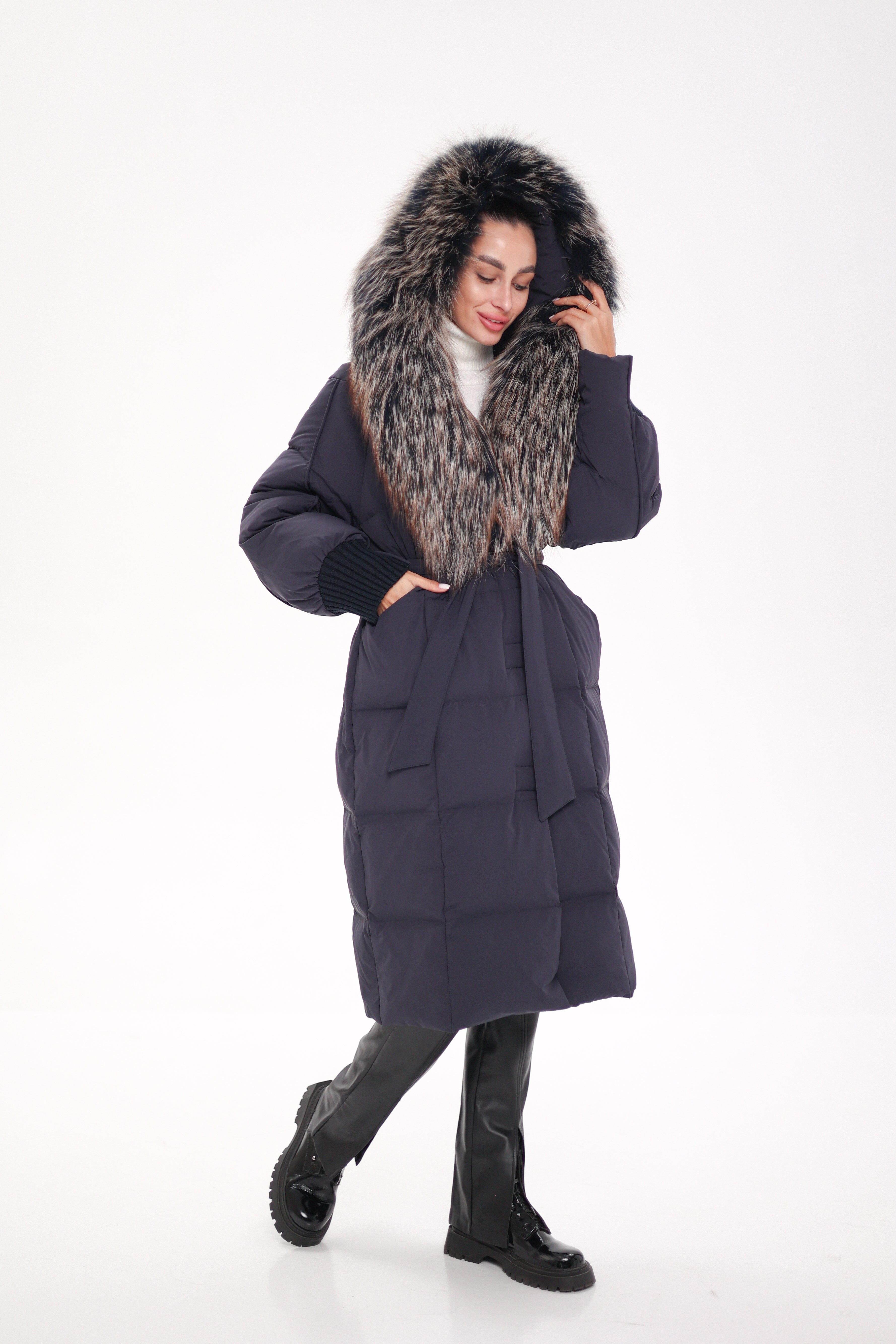 Rei Genuine Fur Trim Hooded Down Coat in Navy Alaska® Outerwear Company