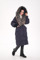 Rei Genuine Fur Trim Hooded Down Coat in Navy Alaska® Outerwear Company