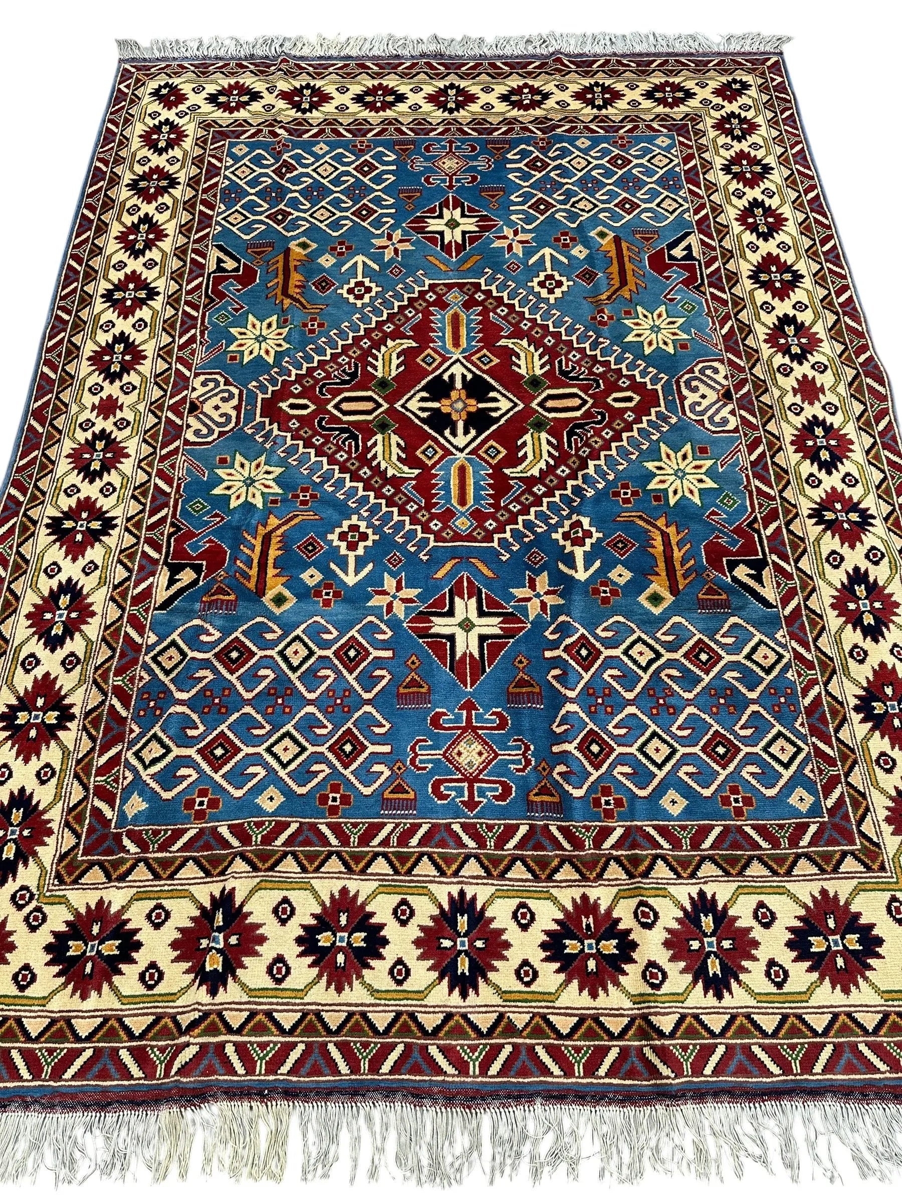 Hand-Knotted Afghani Kazak Wool Rug – 5’0″ x 6’10″ Rugistan