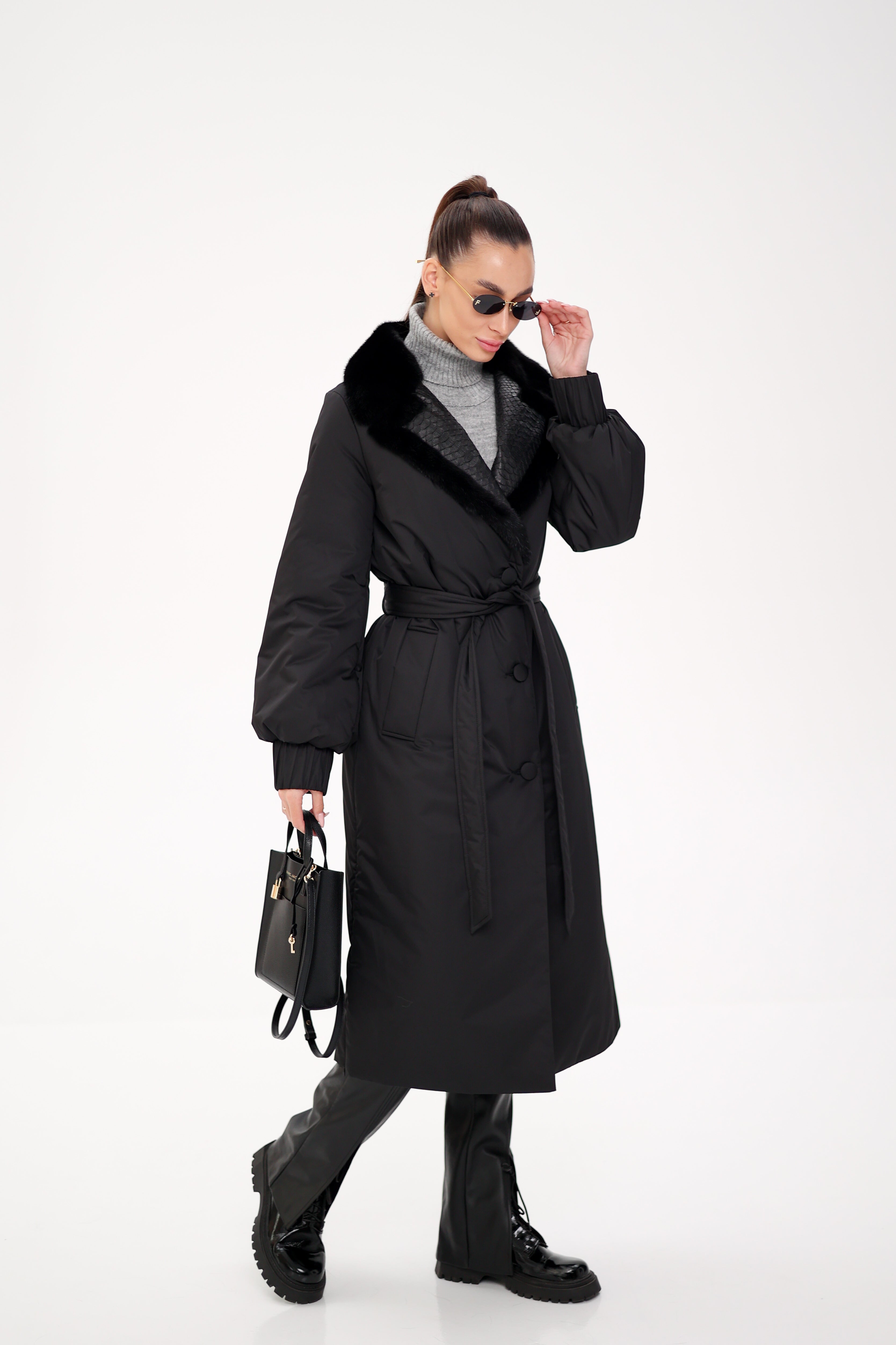 Genuine Mink Fur Real Python Leather Trim Coat Alaska® Outerwear Company