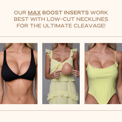 Three images showing women wearing different types of clothing with text about product use.