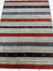 Hand-Knotted Indo-Gabbeh Wool & Bamboo Rug – 5'2" x 7' – Durable Striped Design Rugistan