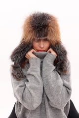Genuine Silver Fox Fur Genuine Leather Hat