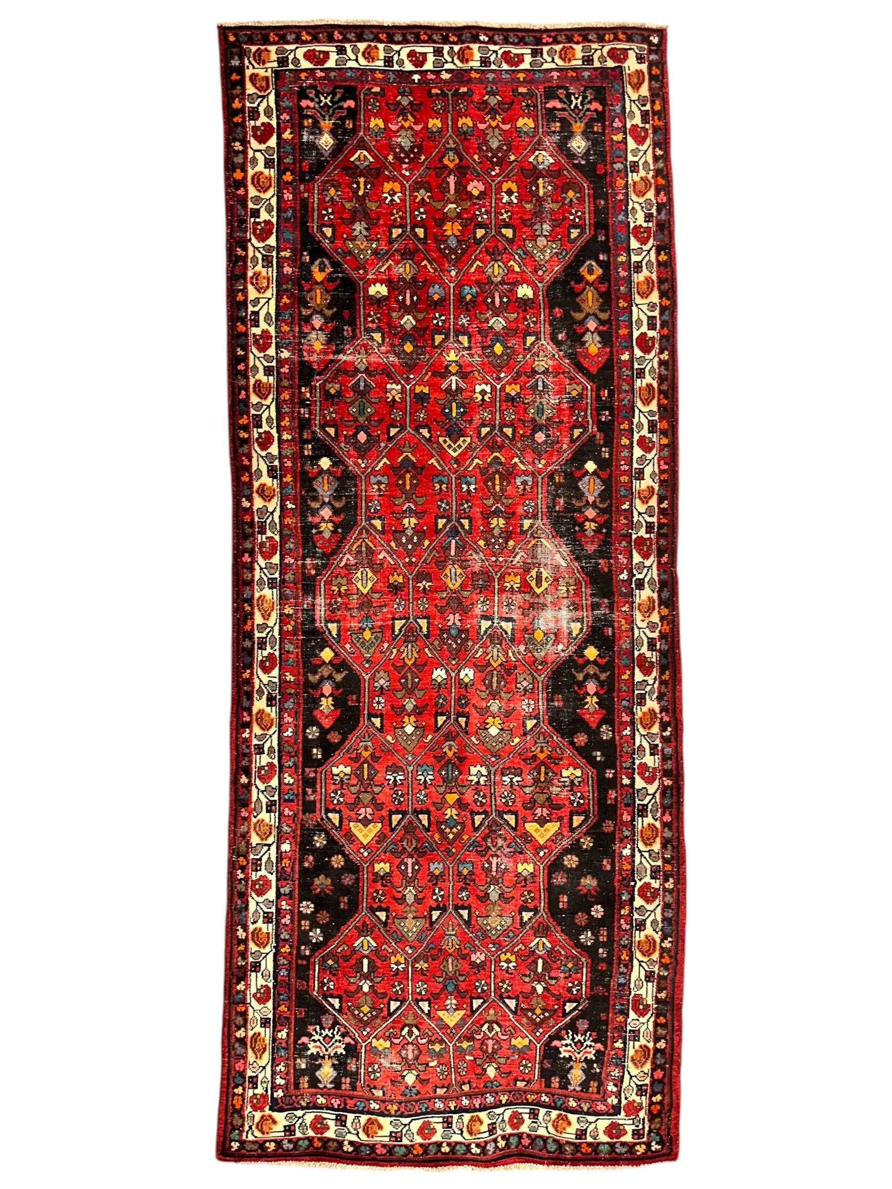 Vintage Persian Hosseinabad Runner Rug - 4’2” x 10’5” - Handwoven Wool, Circa 1950s Rugistan
