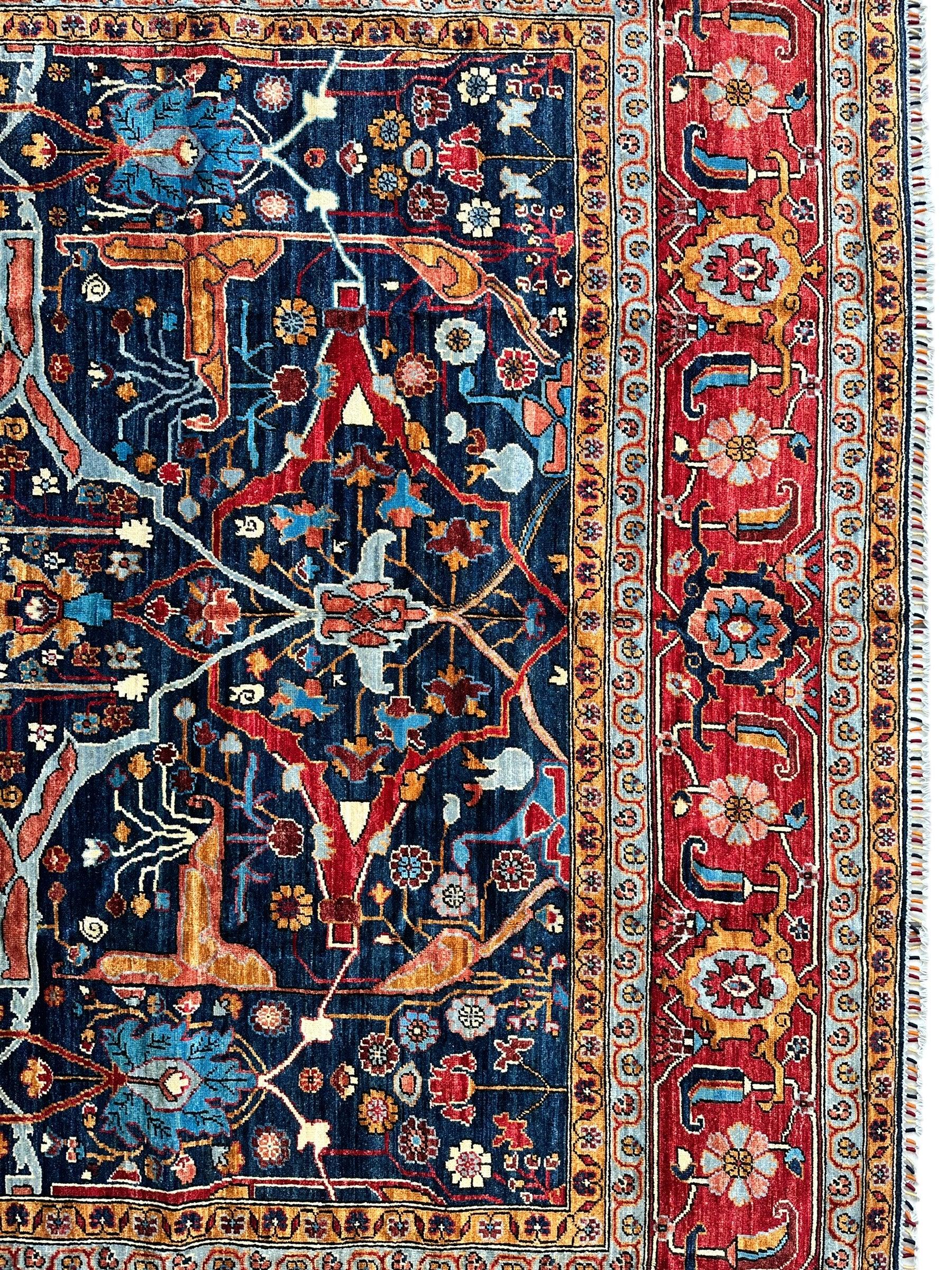 Hand-Knotted Afghani Bidjar Wool Rug – 9’x12’ – Intricate Geometric & Floral Motifs Rugistan