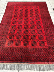 Hand-Knotted Turkoman Ersari Wool Rug – 6’7” x 9’6” – Rich Red Tones, Geometric Design Rugistan