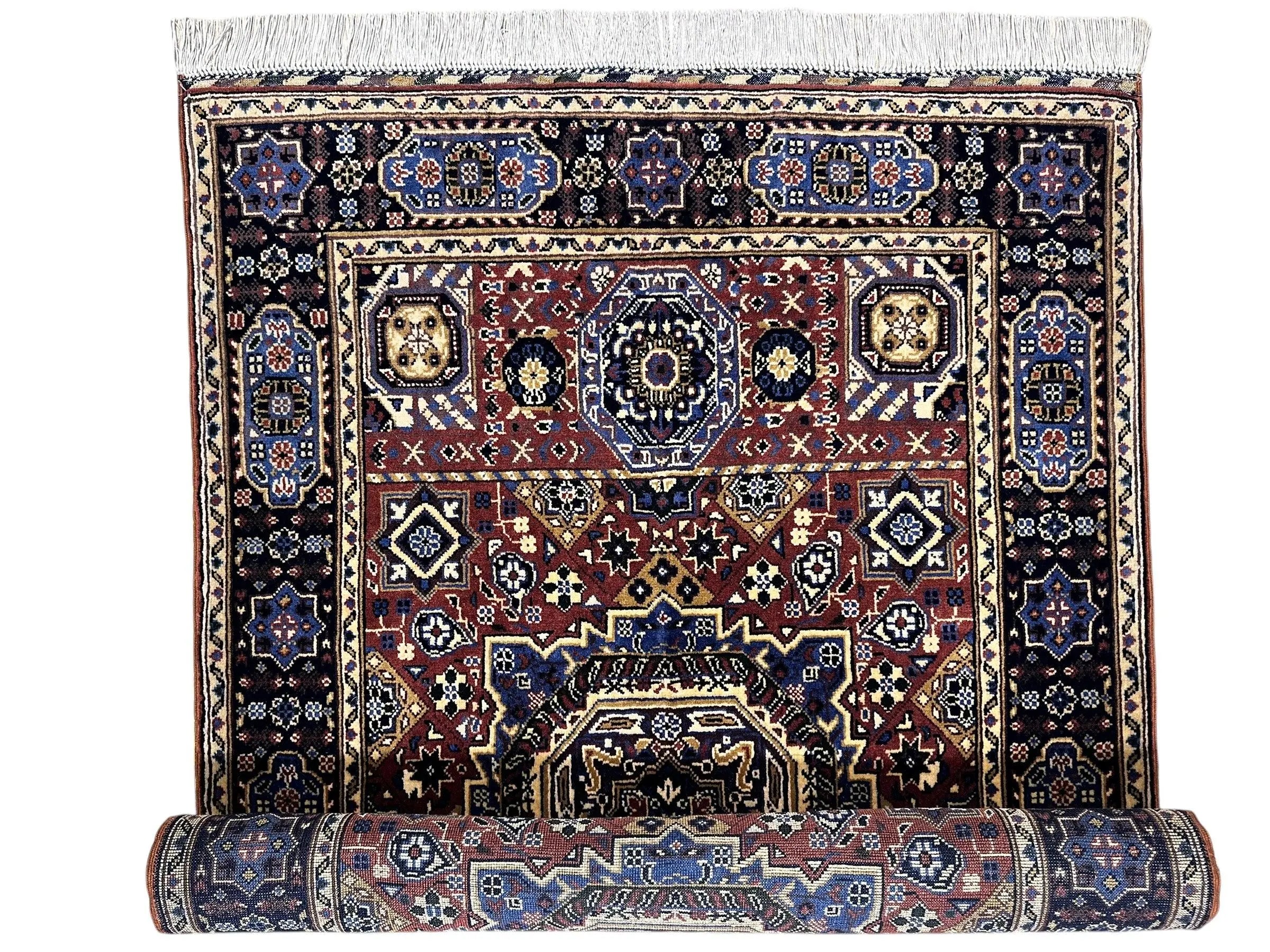 Hand-Knotted Afghani Blue & Brown Mamluk Wool Rug – 40” x 62” Rugistan