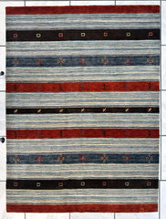 Hand-Knotted Indo-Gabbeh Wool & Bamboo Rug – 5'2" x 7' – Durable Striped Design Rugistan