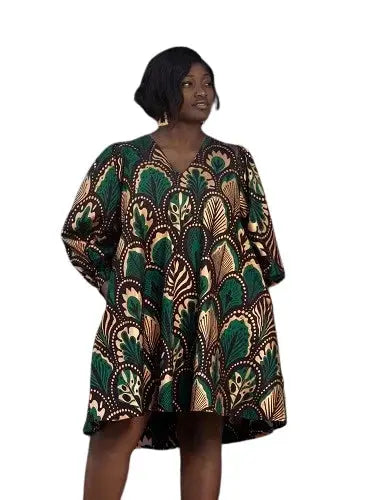 KATSINA Green Brown | Cotton Dress with a Stylish Twist