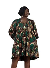 KATSINA Green Brown | Cotton Dress with a Stylish Twist