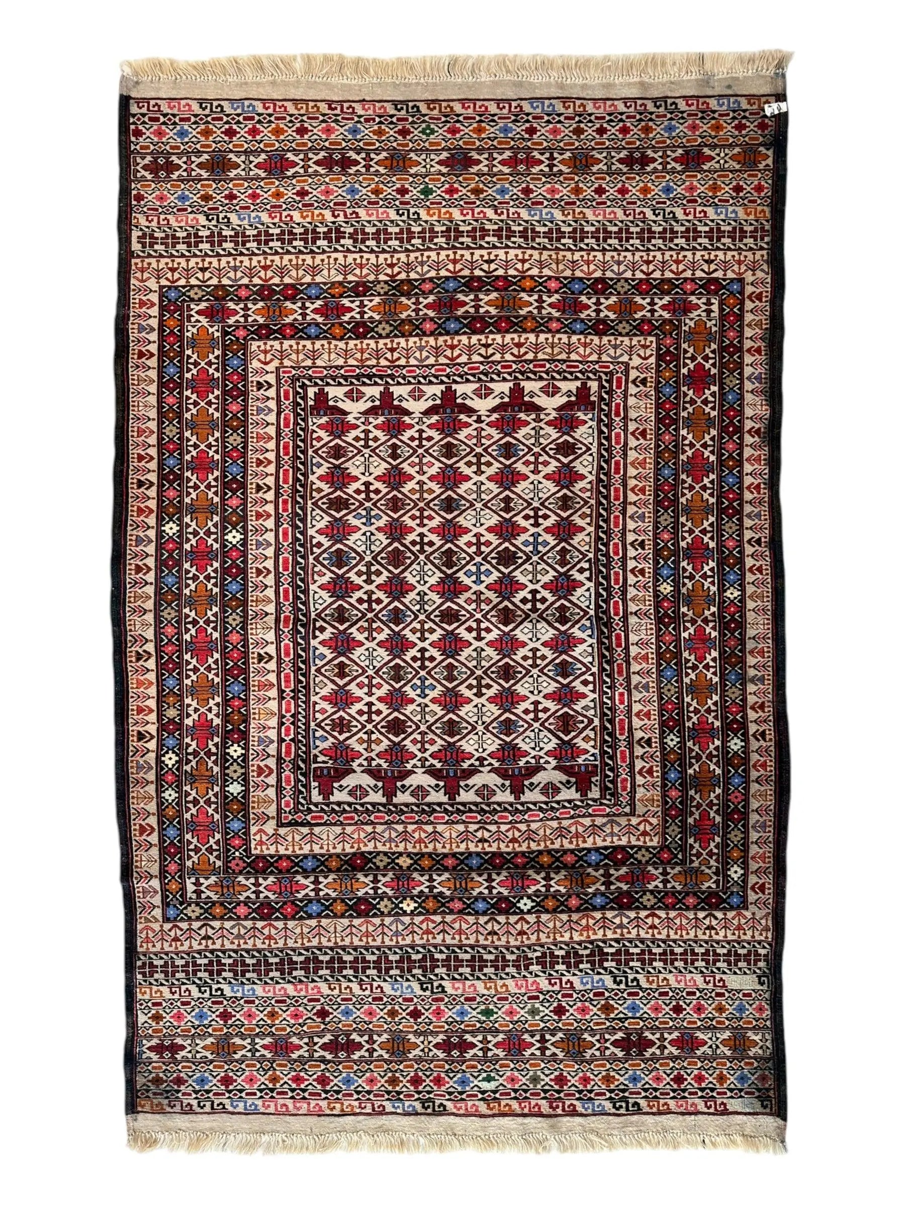Hand-Woven Afghani Maliki Soumak Wool Kilim Rug - 4'2" x 6'6" Rugistan
