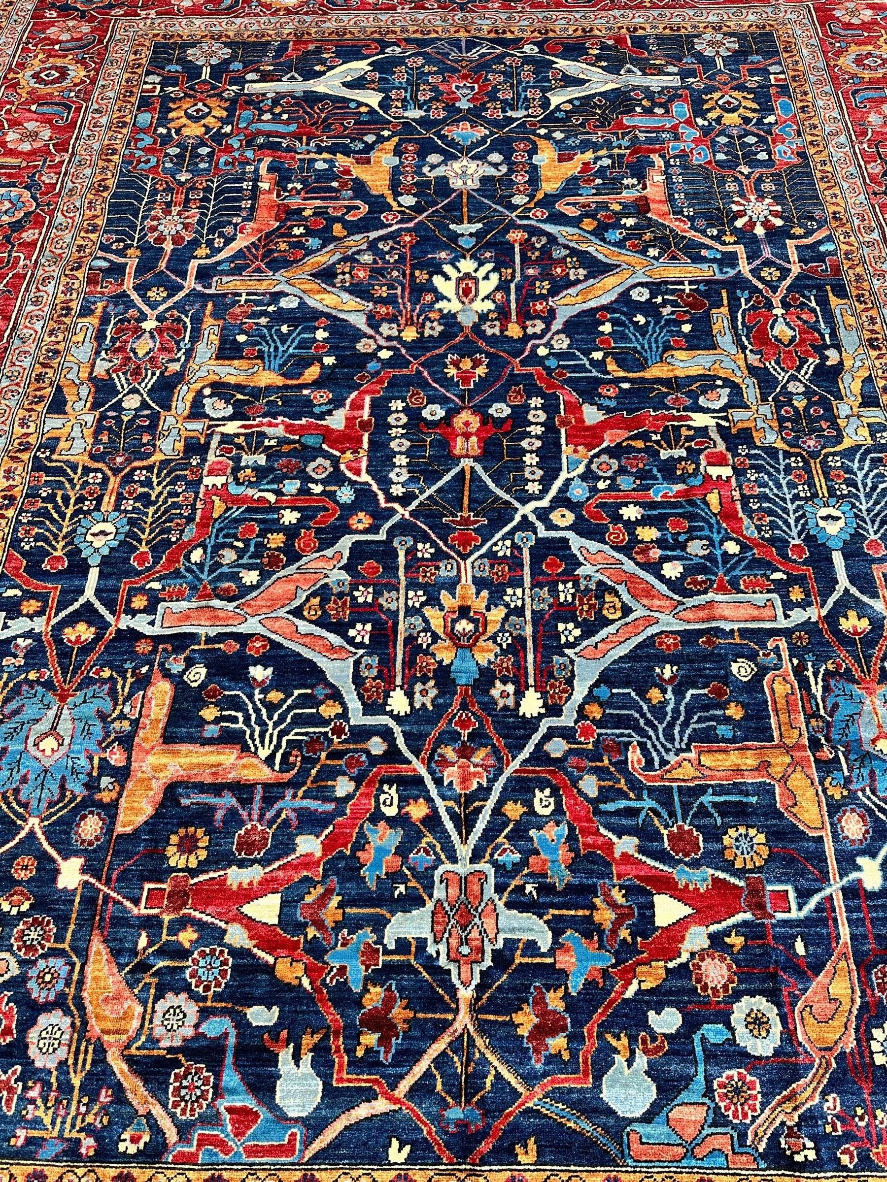 Hand-Knotted Afghani Bidjar Wool Rug – 9’x12’ – Intricate Geometric & Floral Motifs Rugistan