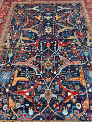 Hand-Knotted Afghani Bidjar Wool Rug – 9’x12’ – Intricate Geometric & Floral Motifs Rugistan
