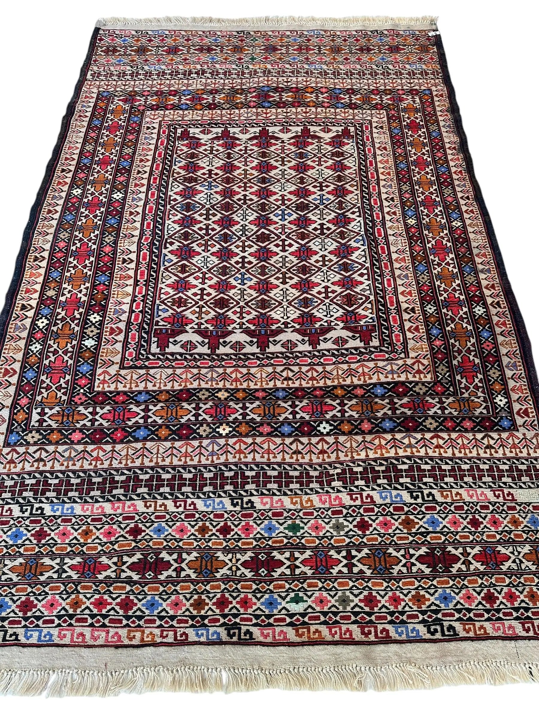 Hand-Woven Afghani Maliki Soumak Wool Kilim Rug - 4'2" x 6'6" Rugistan