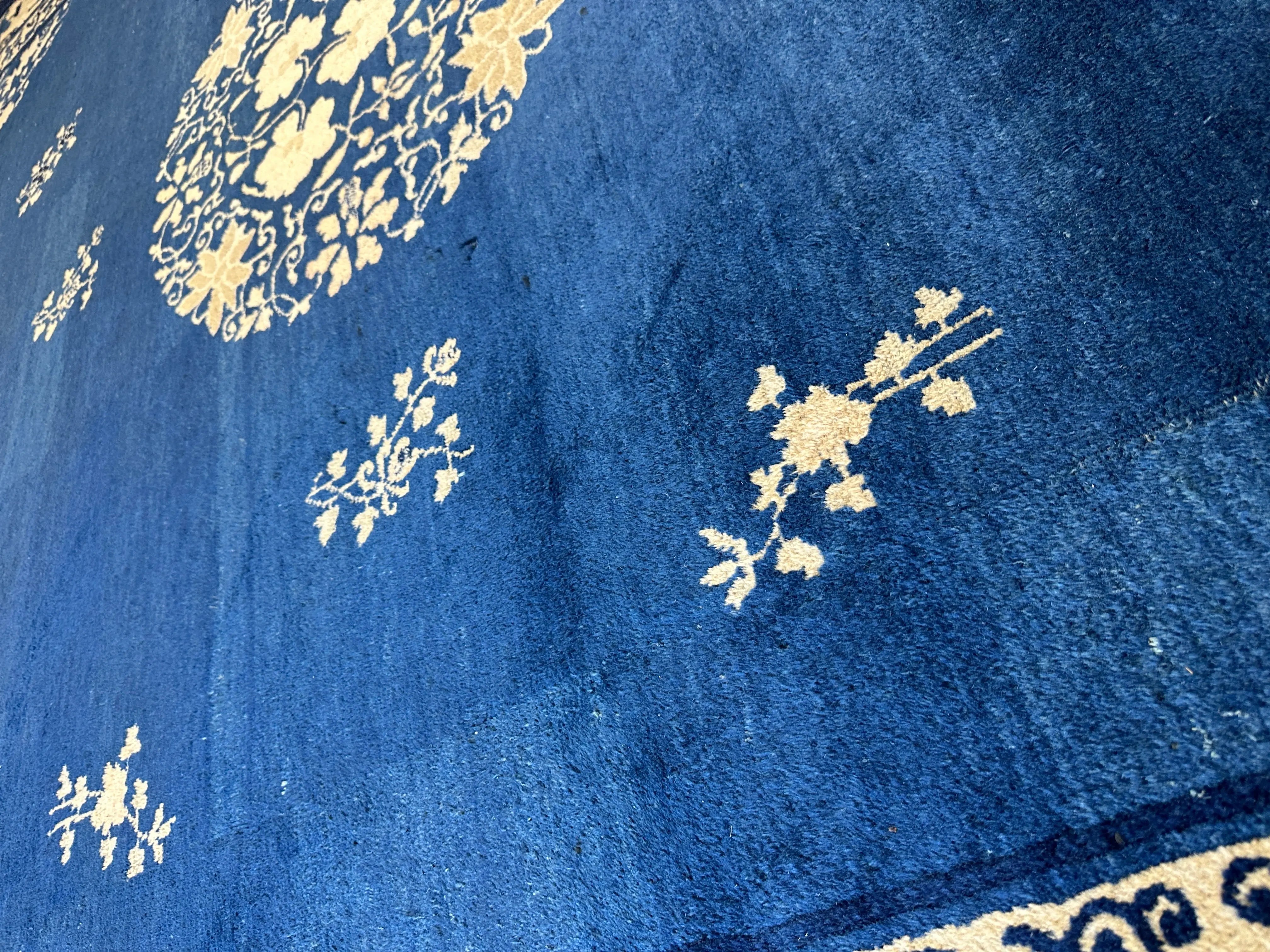 Hand-Knotted Antique Chinese Peking Wool Rug – 9’ x 11’5” – Distressed Blue, 19th Century Rugistan