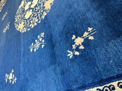 Hand-Knotted Antique Chinese Peking Wool Rug – 9’ x 11’5” – Distressed Blue, 19th Century Rugistan
