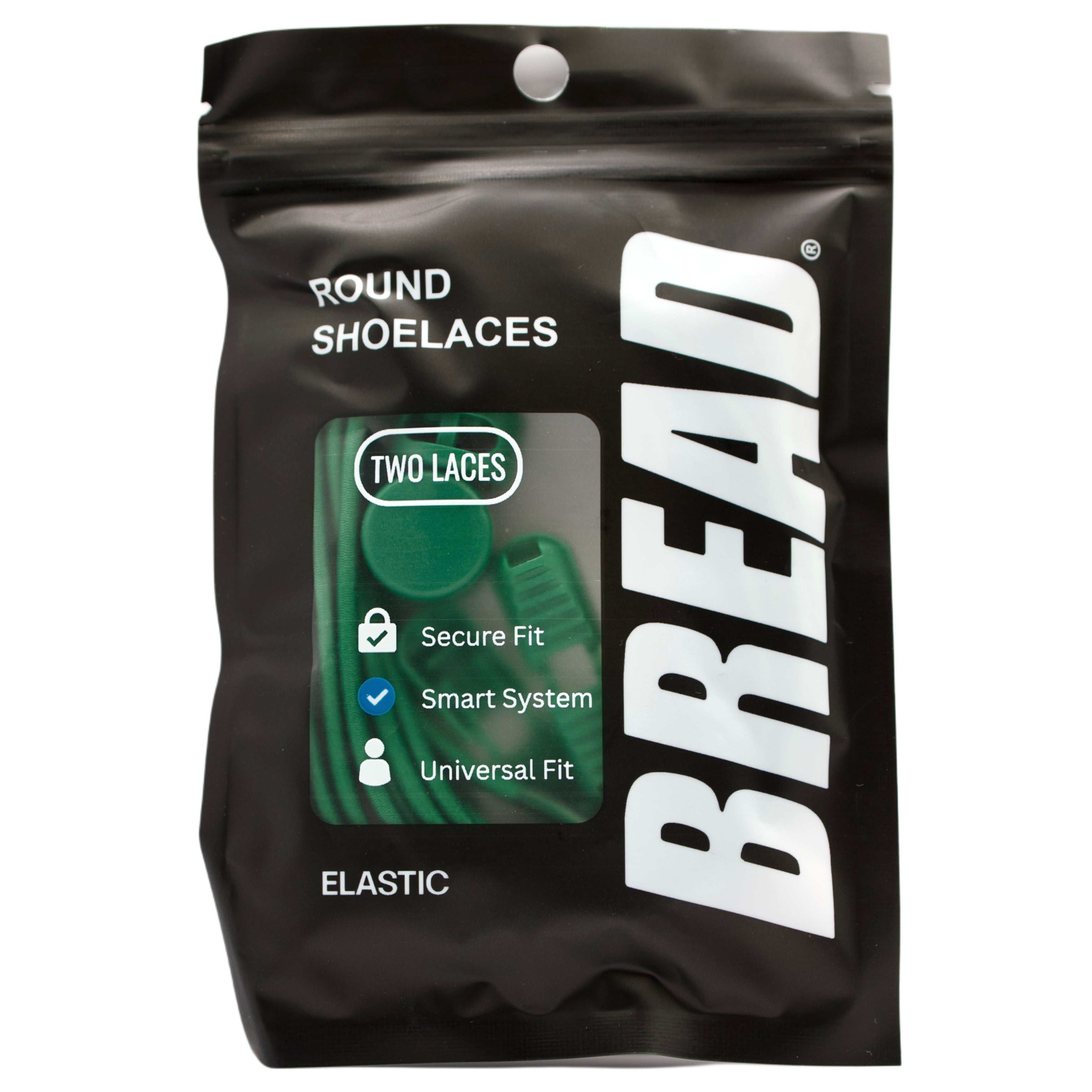 Packaged shoelaces with 'BREAD' branding on a white background