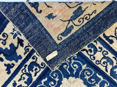 Hand-Knotted Antique Chinese Peking Wool Rug – 9’ x 11’5” – Distressed Blue, 19th Century Rugistan
