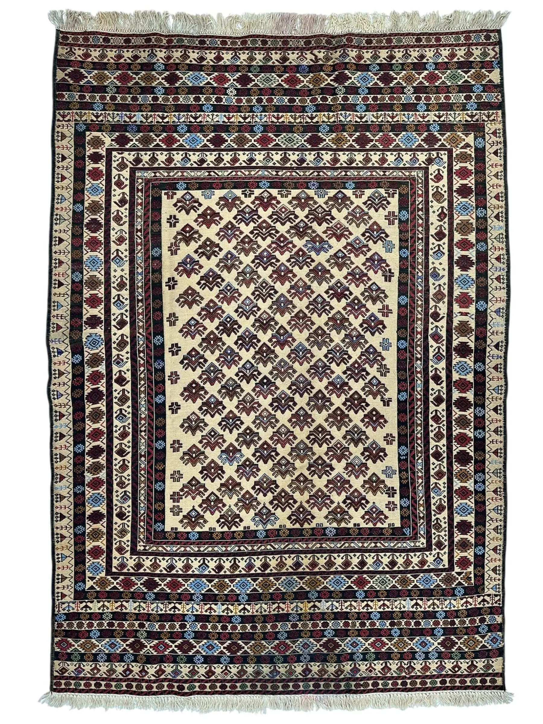 Hand-Woven Afghani Maliki Soumak Wool Kilim Rug - 4'2" x 6' Rugistan