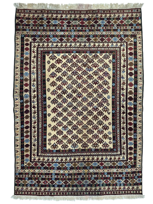 Hand-Woven Afghani Maliki Soumak Wool Kilim Rug - 4'2" x 6' Rugistan