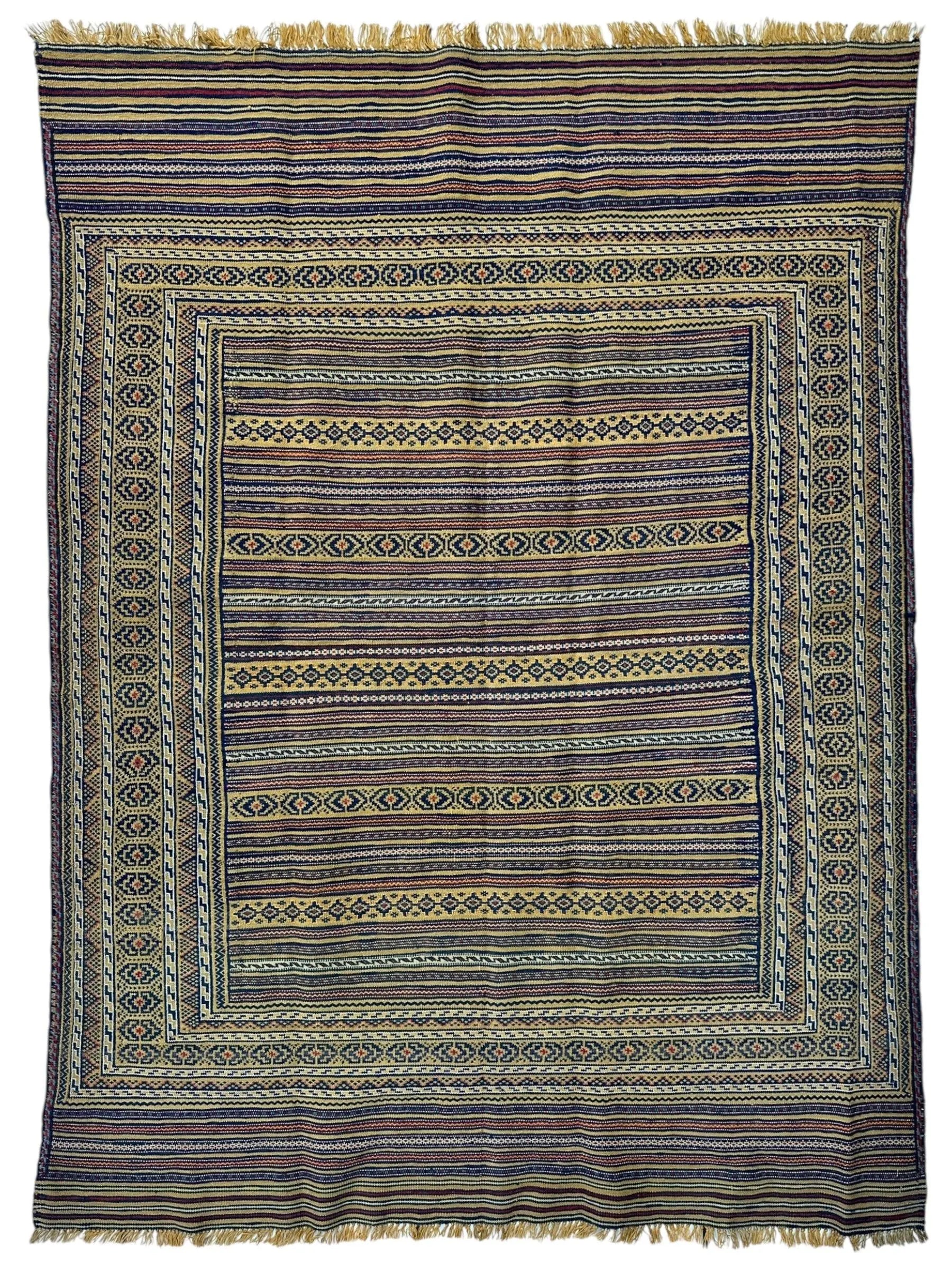 Hand-Woven Afghani Maliki Wool Kilim Rug - 4'5" x 6' Rugistan
