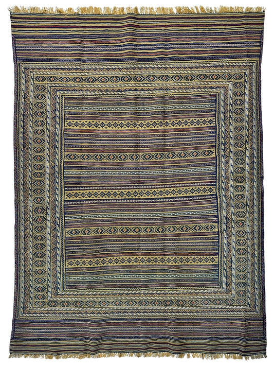 Hand-Woven Afghani Maliki Wool Kilim Rug - 4'5" x 6' Rugistan