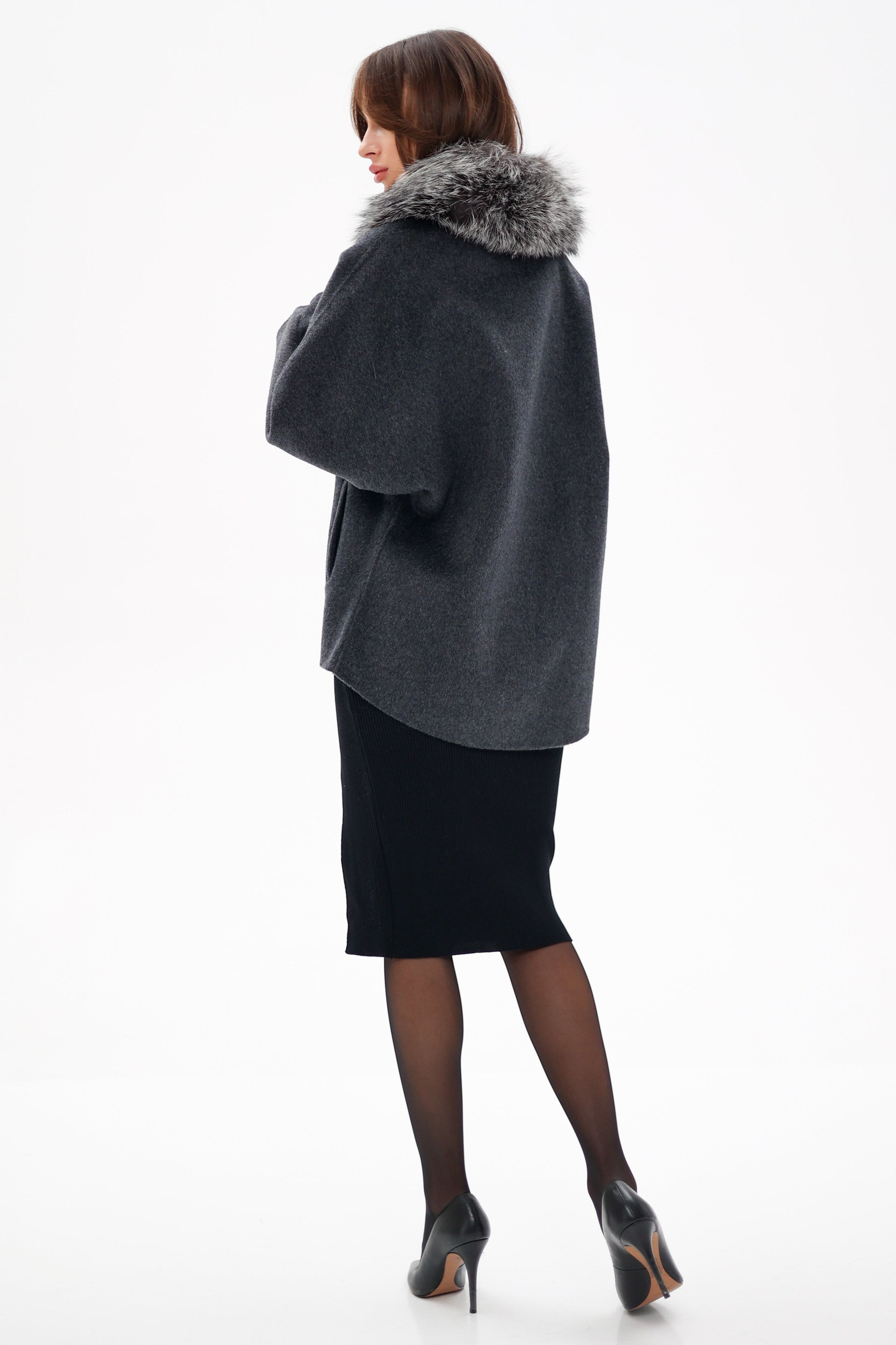 Genuine Silver Fox Fur Virgin Wool Coat Alaska® Outerwear Company