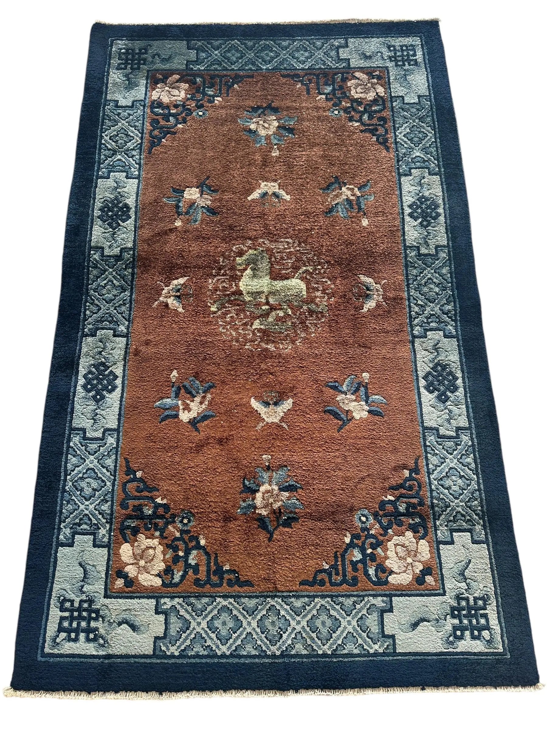 Hand-Knotted Chinese Silk Peking Rug – 3’ x 5’ – Luxurious Floral Design Rugistan