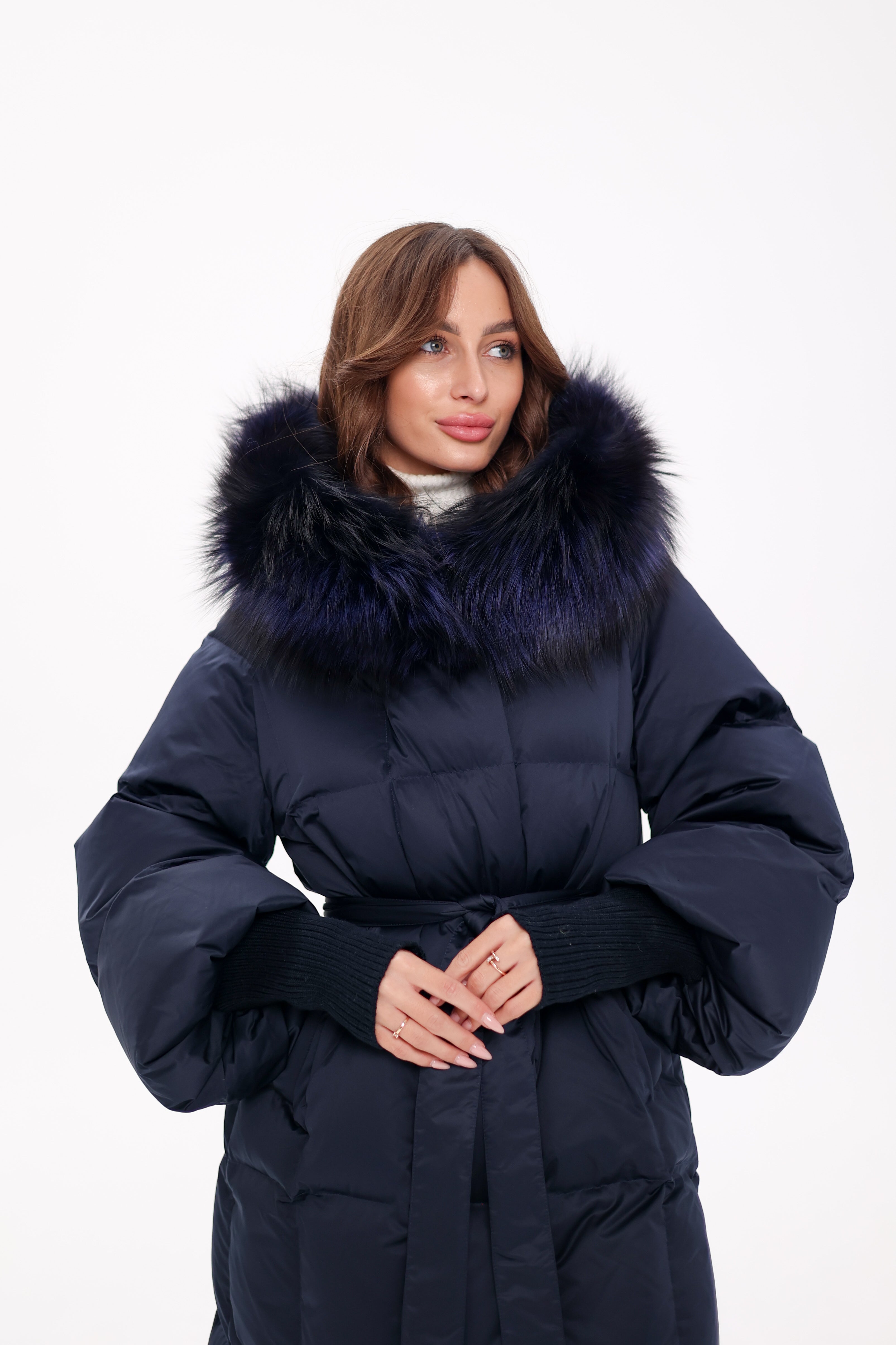 Genuine Fox Fur Trim Down Coat in Royal Blue Alaska® Outerwear Company