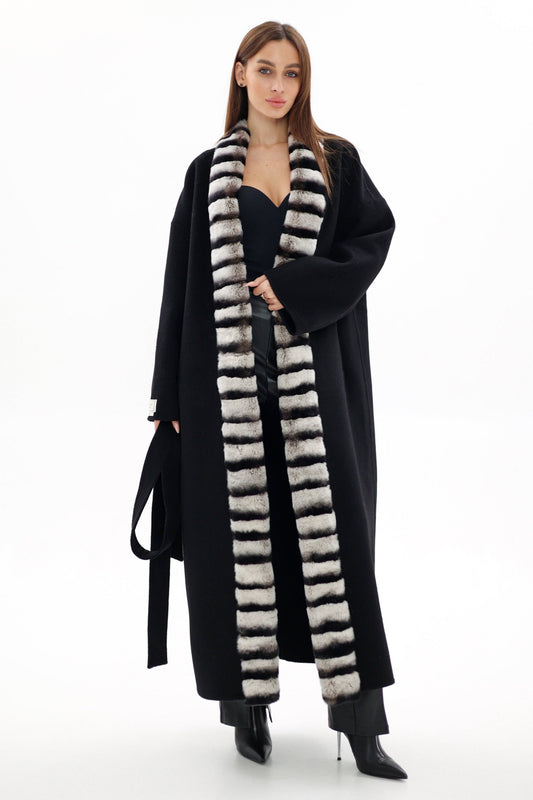 Genuine French Orylag Fur Italian Cashmere Wool Coat