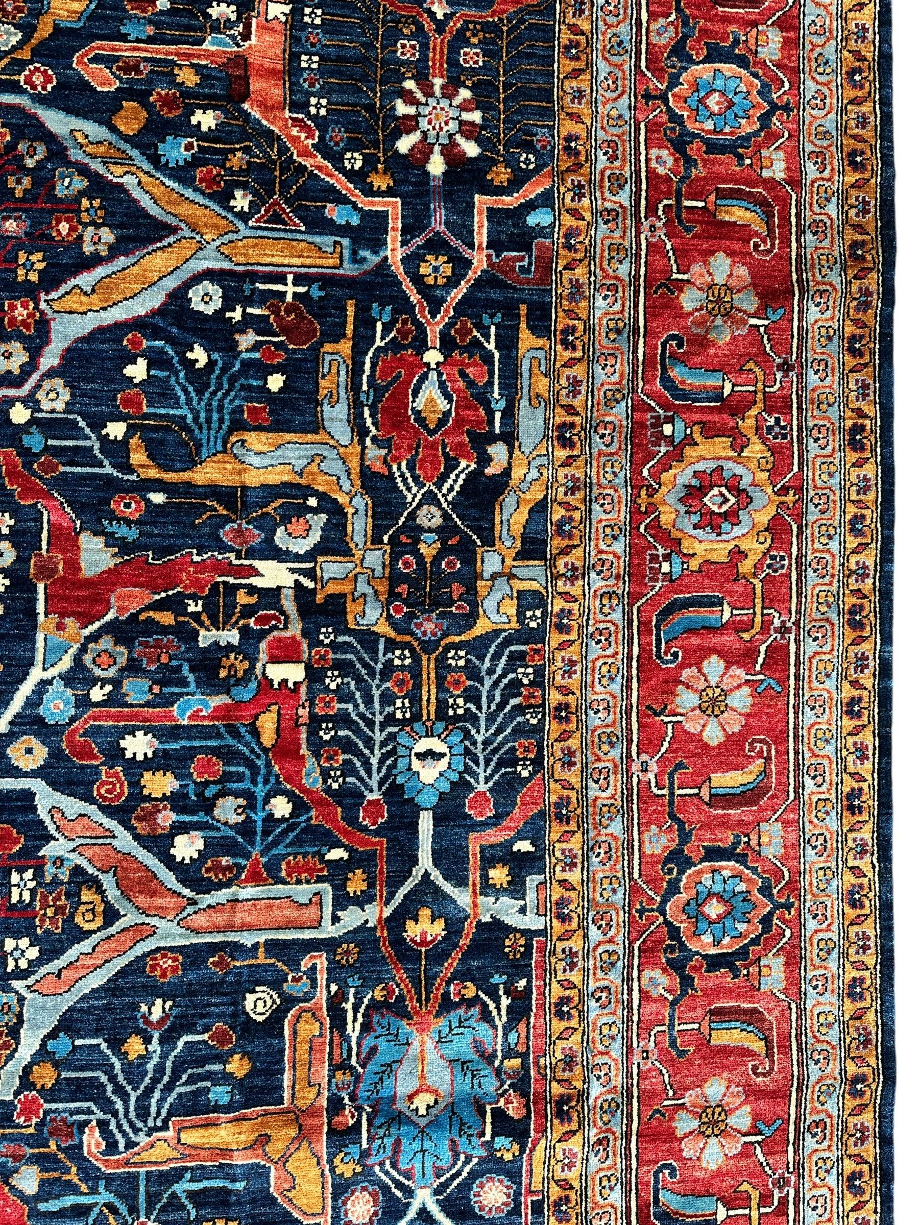 Hand-Knotted Afghani Bidjar Wool Rug – 9’x12’ – Intricate Geometric & Floral Motifs Rugistan