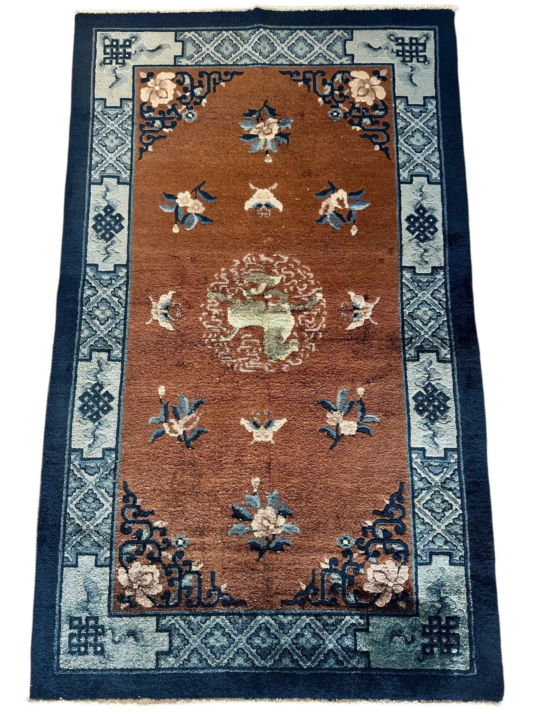 Hand-Knotted Chinese Silk Peking Rug – 3’ x 5’ – Luxurious Floral Design Rugistan